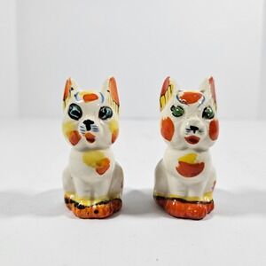 Vintage Japan Crazy Calico Hand Painted Ceramic Cat Salt and Pepper Shakers Set